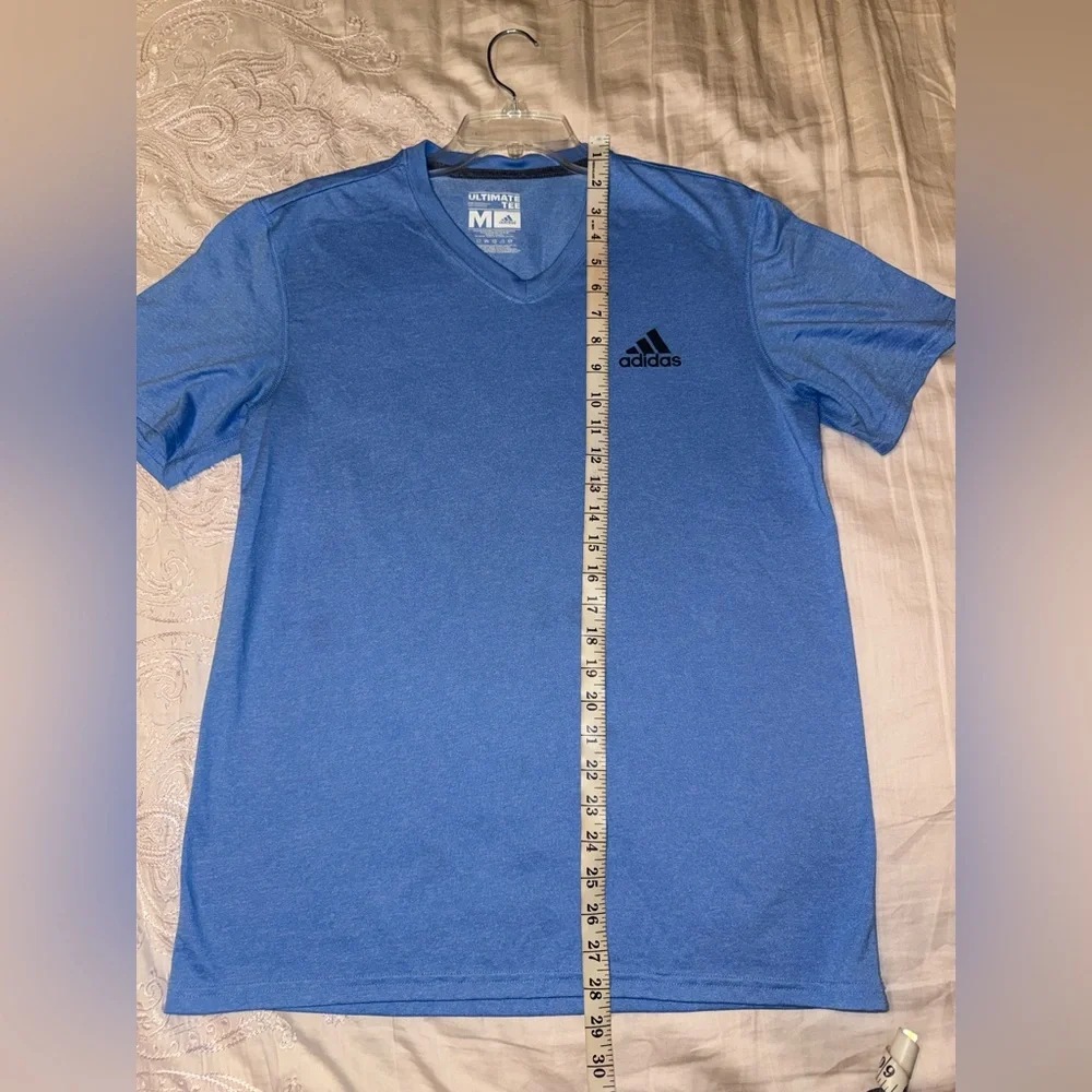 Adidas V-Neck Athletic T-Shirt Blue Performance Tee Size M